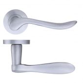 ZPZ240SC - Zoo Hardware Stanza 'Lincoln' Lever Handles on Round Screw on Rose - Satin Chrome &lpar;Designer Range&rpar;