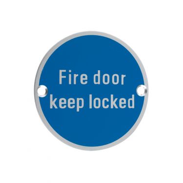 Click Here To Enlarge This Photo Of ZSA10SA - Zoo Hardware 76mm 'Fire Door Keep Locked' Disc Signage - Aluminium