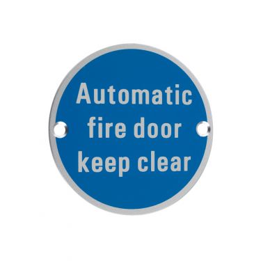 Click Here To Enlarge This Photo Of ZSA12SA - Zoo Hardware 76mm 'Automatic Fire Door Keep Clear' Disc Signage - Aluminium