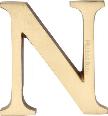 Click Here To Enlarge This Photo Of C1565 2 N-SB Heritage Brass Alphabet N Pin Fix 51mm &lpar;2"&rpar; Satin Brass Finish