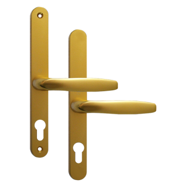 Click Here To Enlarge This Photo Of AS11909 - Asec Polished Gold Espagnolette Handles - 68mm Centres - 210mm Screw Centres - 240mm Backplate