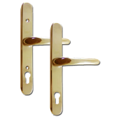 L17790 - Yale Gold Espagnolette Handles R&sol;H - 92mm Centres - Adjustable Screw Centres - 270mm Backplate