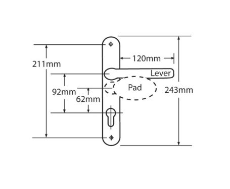 Click Here To Enlarge This Photo Of L18432 - Fab & Fix White Espagnolette Handles - 92&sol;62mm Centres - 211mm Screw Centres - 243mm Backplate