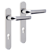 L24920 - MILA Polished Stainless Steel Espagnolette Handles - 92mm Centres - 122mm Screw Centres - 220mm Backplate