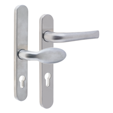 Click Here To Enlarge This Photo Of L24927 - MILA Satin Stainless Steel Espagnolette Handles - 92mm Centres - 210mm Screw Centres - 240mm Backplate