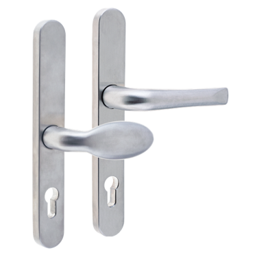 Click Here To Enlarge This Photo Of L24931 - MILA Satin Stainless Steel Espagnolette Handles - 92&sol;62mm Centres - 210mm Screw Centres - 240mm Backplate