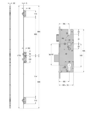 Click Here To Enlarge This Photo Of L26601 - WINKHAUS AV2 Auto Locking Latch & Deadbolt Multipoint Lock - 2 Hook - 35&sol;92 - R&sol;H - 20mm Radius Faceplate &lpar;2771116&rpar;