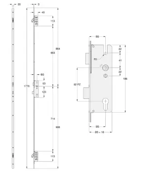 Click Here To Enlarge This Photo Of L30306 - WINKHAUS STV Trulock Latch & Deadbolt Split Spindle Multipoint Lock - 2 Hooks - 55&sol;92 - L&sol;H - 20mm Radius Faceplate &lpar;2760273&rpar;