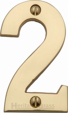 Click Here To Enlarge This Photo Of C1566 2-PB Heritage Brass Numeral 2 Face Fix 76mm &lpar;3"&rpar; Polished Brass Finish