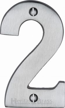 Click Here To Enlarge This Photo Of C1566 2-SC Heritage Brass Numeral 2 Face Fix 76mm &lpar;3"&rpar; Satin Chrome Finish