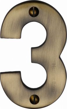 Click Here To Enlarge This Photo Of C1566 3-AT Heritage Brass Numeral 3 Face Fix 76mm &lpar;3"&rpar; Antique Brass Finish