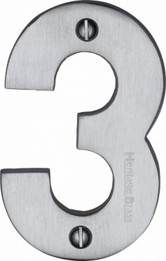 Click Here To Enlarge This Photo Of C1566 3-SC Heritage Brass Numeral 3 Face Fix 76mm &lpar;3"&rpar; Satin Chrome Finish