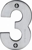 C1566 3-SC Heritage Brass Numeral 3 Face Fix 76mm &lpar;3"&rpar; Satin Chrome Finish