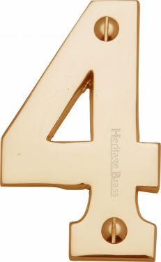 Click Here To Enlarge This Photo Of C1566 4-PB Heritage Brass Numeral 4 Face Fix 76mm &lpar;3"&rpar; Polished Brass Finish