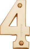 C1566 4-PB Heritage Brass Numeral 4 Face Fix 76mm &lpar;3"&rpar; Polished Brass Finish
