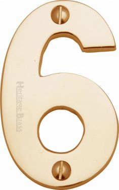 Click Here To Enlarge This Photo Of C1566 6-PB Heritage Brass Numeral 6 Face Fix 76mm &lpar;3"&rpar; Polished Brass Finish