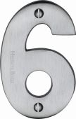 C1566 6-SC Heritage Brass Numeral 6 Face Fix 76mm &lpar;3"&rpar; Satin Chrome Finish