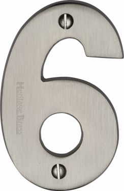 Click Here To Enlarge This Photo Of C1566 6-SN Heritage Brass Numeral 6 Face Fix 76mm &lpar;3"&rpar; Satin Nickel Finish