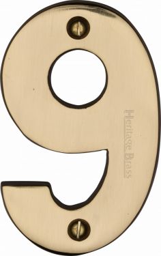 Click Here To Enlarge This Photo Of C1566 9-PB Heritage Brass Numeral 9 Face Fix 76mm &lpar;3"&rpar; Polished Brass Finish