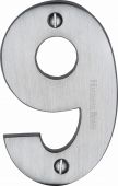 C1566 9-SC Heritage Brass Numeral 9 Face Fix 76mm &lpar;3"&rpar; Satin Chrome Finish