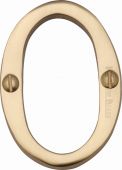 C1567 0-PB Heritage Brass Numeral 0 Face Fix 51mm &lpar;2"&rpar; Polished Brass Finish