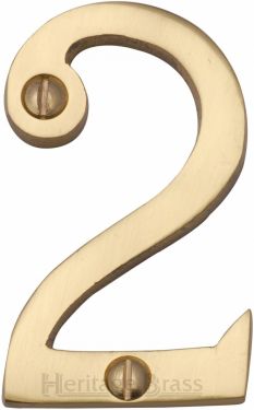 Click Here To Enlarge This Photo Of C1567 2-PB Heritage Brass Numeral 2 Face Fix 51mm &lpar;2"&rpar; Polished Brass Finish