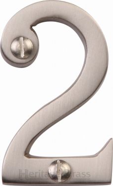 Click Here To Enlarge This Photo Of C1567 2-SN Heritage Brass Numeral 2 Face Fix 51mm &lpar;2"&rpar; Satin Nickel Finish