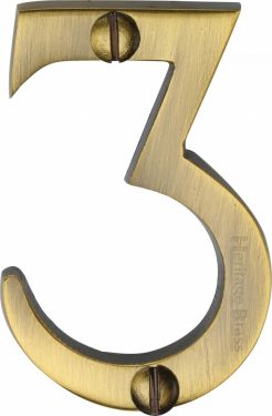 Click Here To Enlarge This Photo Of C1567 3-AT Heritage Brass Numeral 3 Face Fix 51mm &lpar;2"&rpar; Antique Brass Finish