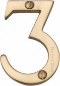 C1567 3-PB Heritage Brass Numeral 3 Face Fix 51mm &lpar;2"&rpar; Polished Brass Finish