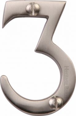 Click Here To Enlarge This Photo Of C1567 3-SN Heritage Brass Numeral 3 Face Fix 51mm &lpar;2"&rpar; Satin Nickel Finish
