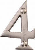 C1567 4-SN Heritage Brass Numeral 4 Face Fix 51mm &lpar;2"&rpar; Satin Nickel Finish