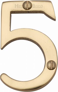 Click Here To Enlarge This Photo Of C1567 5-PB Heritage Brass Numeral 5 Face Fix 51mm &lpar;2"&rpar; Polished Brass Finish