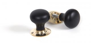 83563 From The Anvil Ebony & Polished Brass Bun Mortice&sol;Rim Knob Set