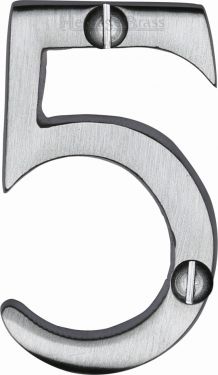 Click Here To Enlarge This Photo Of C1567 5-SC Heritage Brass Numeral 5 Face Fix 51mm &lpar;2"&rpar; Satin Chrome Finish