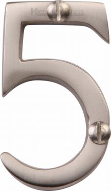 Click Here To Enlarge This Photo Of C1567 5-SN Heritage Brass Numeral 5 Face Fix 51mm &lpar;2"&rpar; Satin Nickel Finish