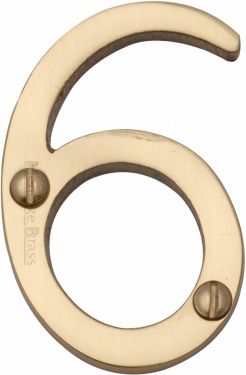 Click Here To Enlarge This Photo Of C1567 6-PB Heritage Brass Numeral 6 Face Fix 51mm &lpar;2"&rpar; Polished Brass Finish