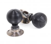 83574 From The Anvil Ebony Mortice&sol;Rim Beehive Knob Set - Aged Brass Roses