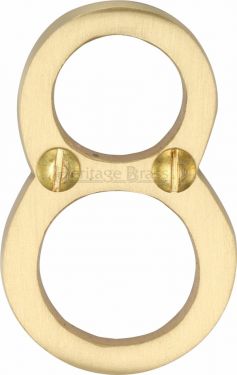 Click Here To Enlarge This Photo Of C1567 8-SB Heritage Brass Numeral 8 Face Fix 51mm &lpar;2"&rpar; Satin Brass Finish