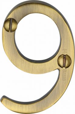 Click Here To Enlarge This Photo Of C1567 9-AT Heritage Brass Numeral 9 Face Fix 51mm &lpar;2"&rpar; Antique Brass Finish