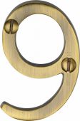 C1567 9-AT Heritage Brass Numeral 9 Face Fix 51mm &lpar;2"&rpar; Antique Brass Finish