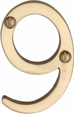 Click Here To Enlarge This Photo Of C1567 9-PB Heritage Brass Numeral 9 Face Fix 51mm &lpar;2"&rpar; Polished Brass Finish