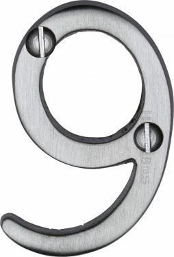 Click Here To Enlarge This Photo Of C1567 9-SC Heritage Brass Numeral 9 Face Fix 51mm &lpar;2"&rpar; Satin Chrome Finish