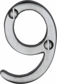 C1567 9-SC Heritage Brass Numeral 9 Face Fix 51mm &lpar;2"&rpar; Satin Chrome Finish