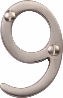 Click Here To Enlarge This Photo Of C1567 9-SN Heritage Brass Numeral 9 Face Fix 51mm &lpar;2"&rpar; Satin Nickel Finish