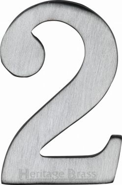 Click Here To Enlarge This Photo Of C1568 2-SC Heritage Brass Numeral 2 Self Adhesive 51mm &lpar;2"&rpar; Satin Chrome Finish