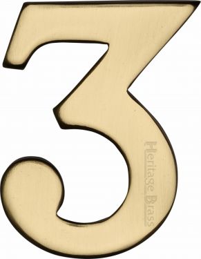 Click Here To Enlarge This Photo Of C1568 3-PB Heritage Brass Numeral 3 Self Adhesive 51mm &lpar;2"&rpar; Polished Brass Finish