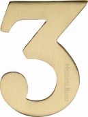 C1568 3-SB Heritage Brass Numeral 3 Self Adhesive 51mm &lpar;2"&rpar; Satin Brass Finish