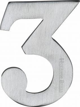 Click Here To Enlarge This Photo Of C1568 3-SC Heritage Brass Numeral 3 Self Adhesive 51mm &lpar;2"&rpar; Satin Chrome Finish