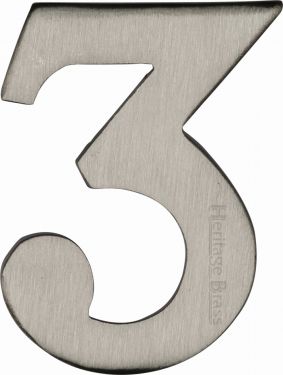 Click Here To Enlarge This Photo Of C1568 3-SN Heritage Brass Numeral 3 Self Adhesive 51mm &lpar;2"&rpar; Satin Nickel Finish