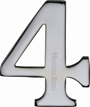 Click Here To Enlarge This Photo Of C1568 4-PC Heritage Brass Numeral 4 Self Adhesive 51mm &lpar;2"&rpar; Polished Chrome Finish